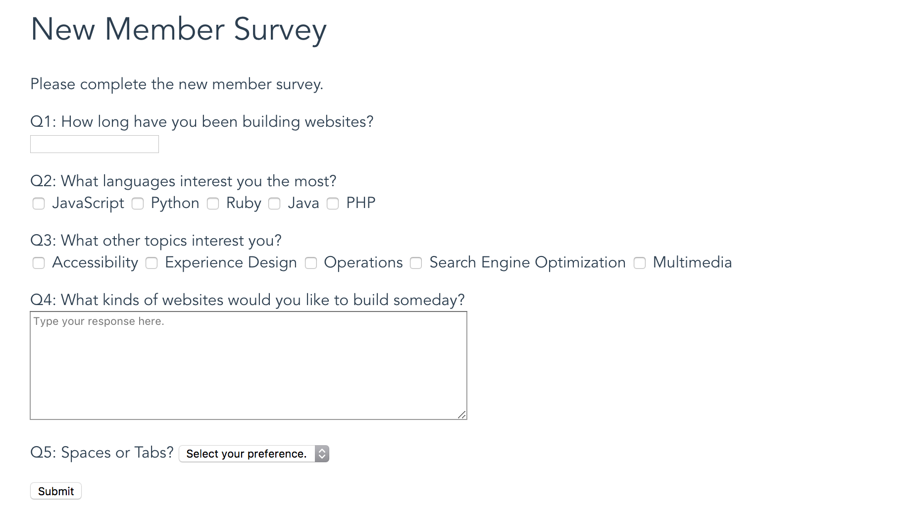 Completed Survey Form